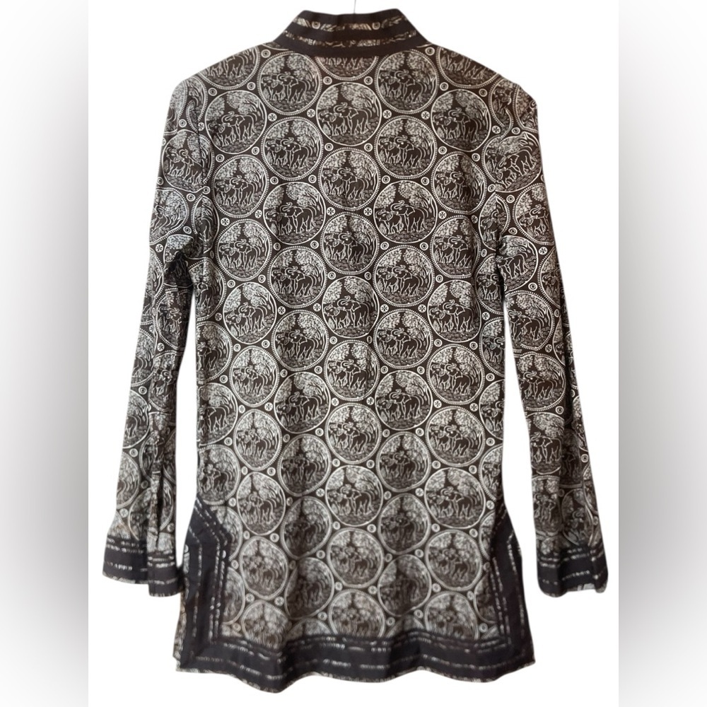 Tory Burch Brown White Elephant Print Tunic Dress Size 4 | Boho Resort Chic - Picture 2 of 7